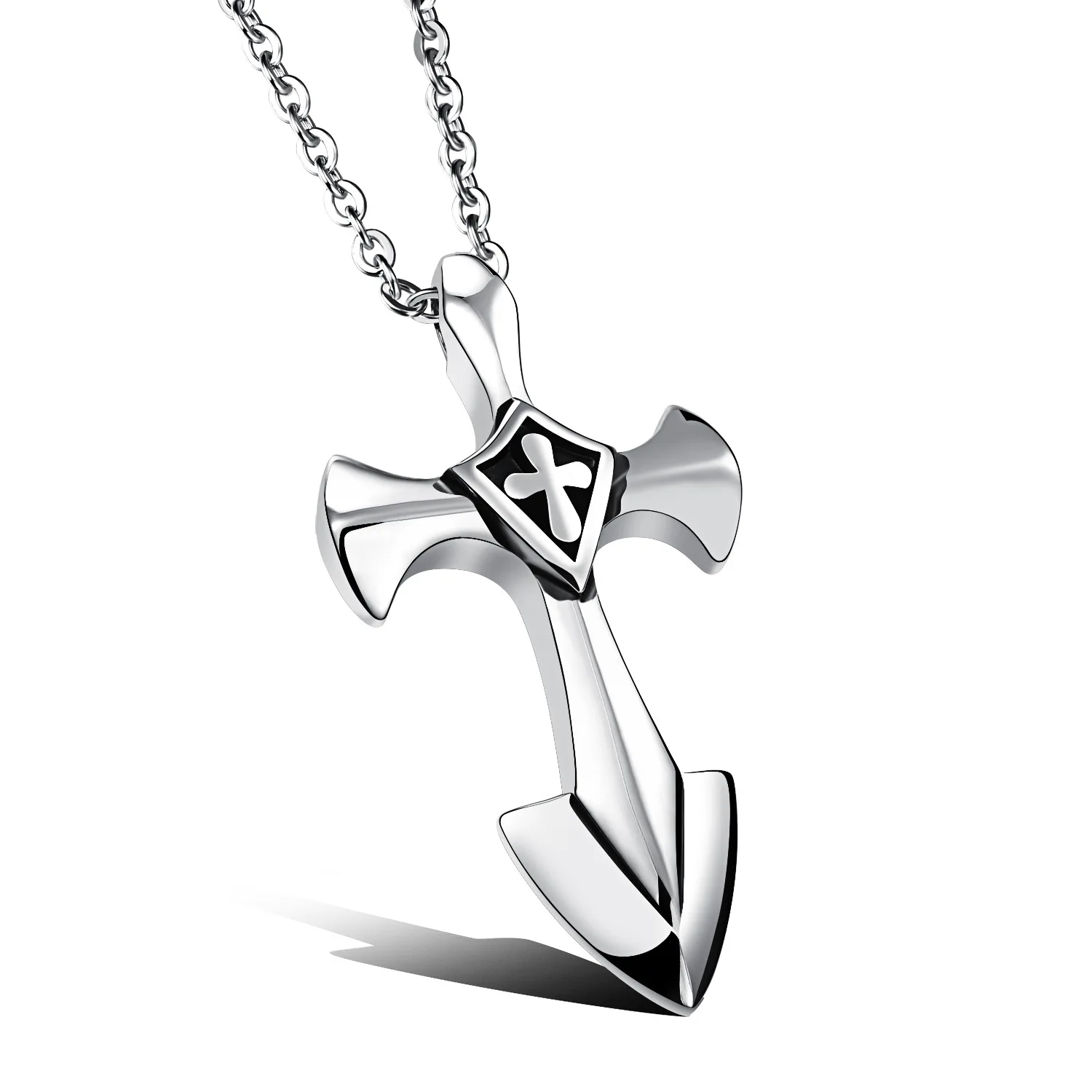 Stainless Steel Crusades Cross Pendant Men Necklace Punk Rock Style With 50cm Link Chain Polishing Jewelry Gift | Украшения и