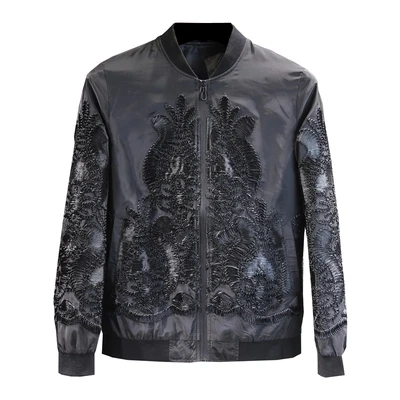 

luxury mens black baroque applique European flower pattern tuxedo jacket/stage/dance performance jaceket