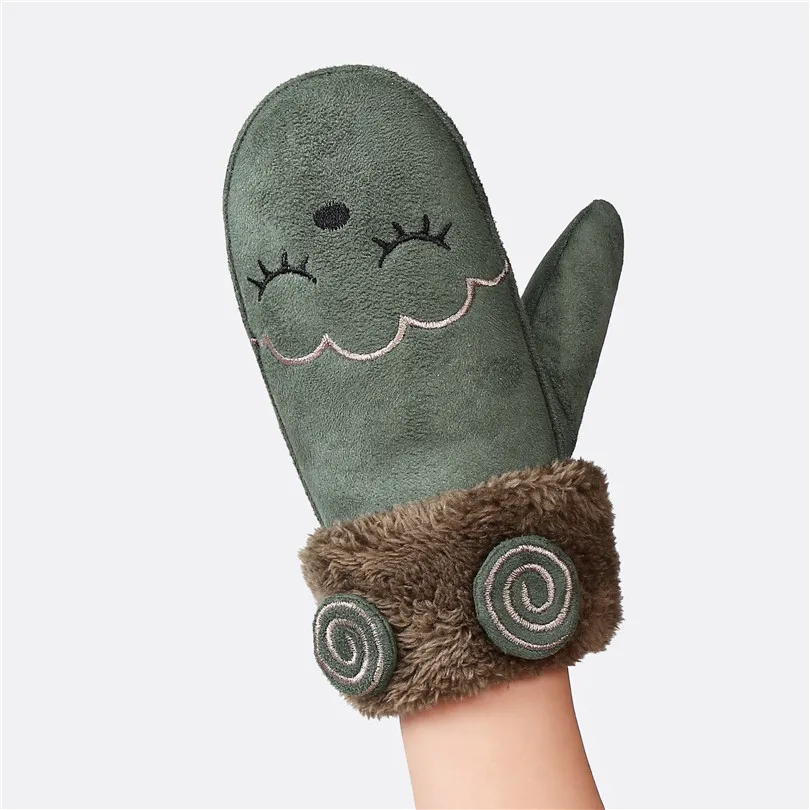 ChenKe/ г. Зимние теплые перчатки для мальчиков и девочек, детские толстые флисовые варежки с рисунком кота для девочек и мальчиков, детские перчатки с лямкой на шее - Цвет: A-green