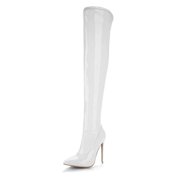 Sexy Steel Pipe Dance Boots Plus Size 33-48 Patent Leather Over The Knee Boots Fashion Side Zip Platform High Heels Shoes Woman (1)