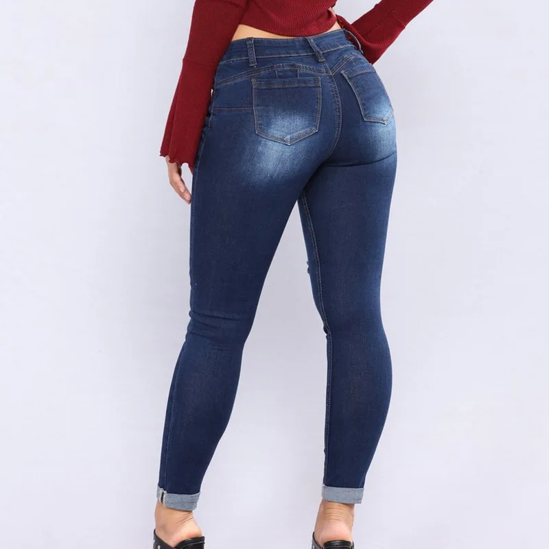 LASPERAL 2019 Новое поступление женские с высокой талией повседневные джинсовые Карманы Кнопка рваные джинсы на молнии хлопок Fly Skinny Pencil Full