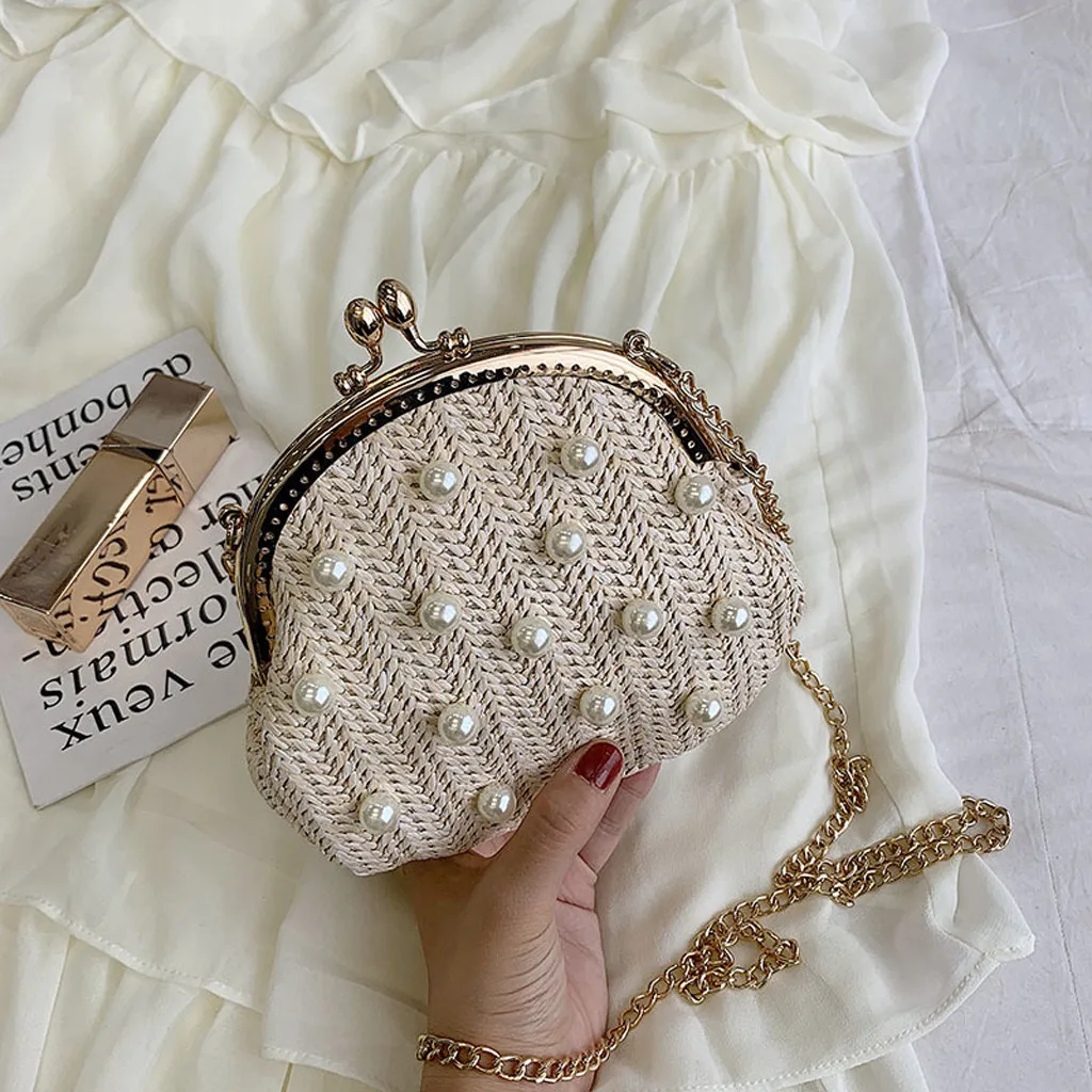

Women Bag Summer Travel Retro Pearl Hand Woven Straw Shoulder taschen women bolsa masculina sac femme borse da donna bolso mujer
