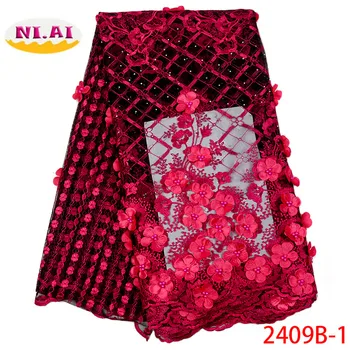 

African Beaded 3D Tulle Lace Fabric 2019 African French Lace Fabric High Quality Nigerian Embroidery Tulle French Lace XY2409B-1