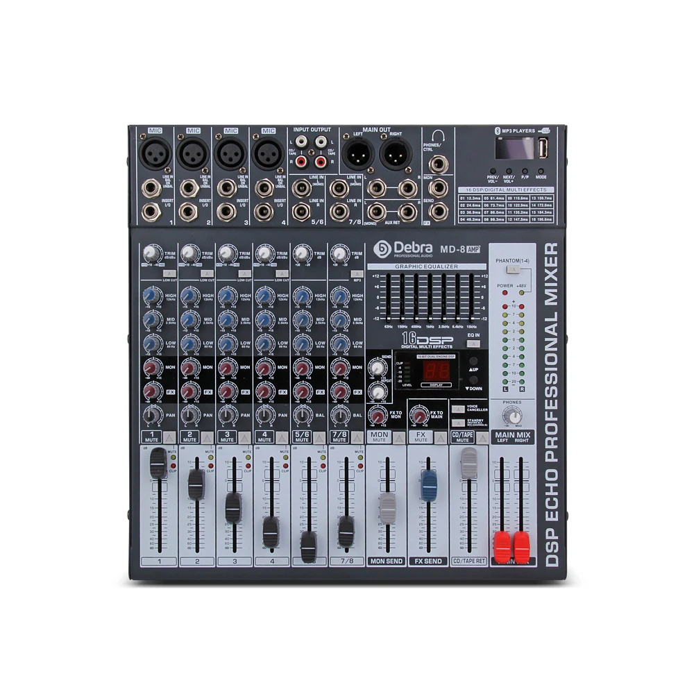 US $177.75 Good Quality Clean Sound8 Channels 360 Watt Power Amplifie Mixer Digital Audio Dj Controller With 48V Phantom Power USB Slot
