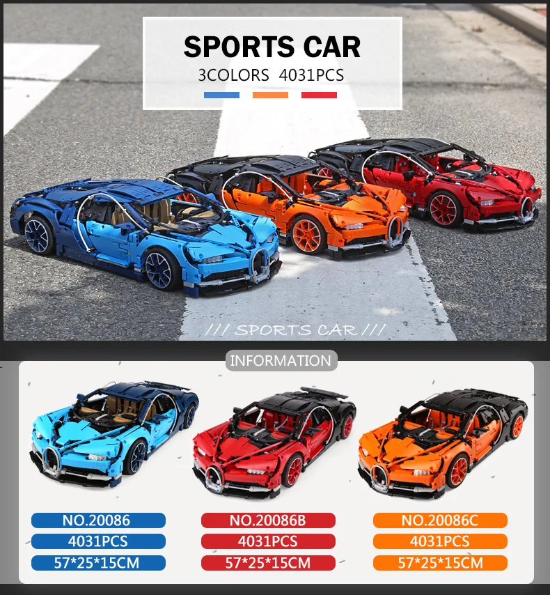 20086 Bugatti чугун гоночный автомобиль наборы совместимы с 42083 строительные блоки технические модельный кирпич автомобиля игрушки для мальчика
