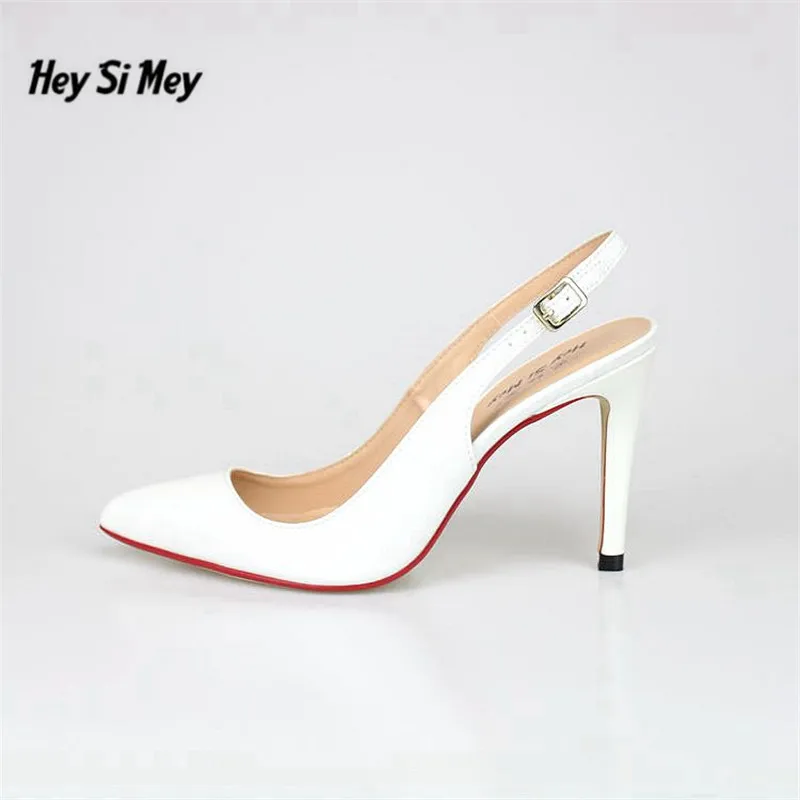 

HSM sandals Crossdresser Slingback RED shoes woman 10cm Thin High-Heels zapatos mujer Ladies Party Wedding Pumps sapato feminino