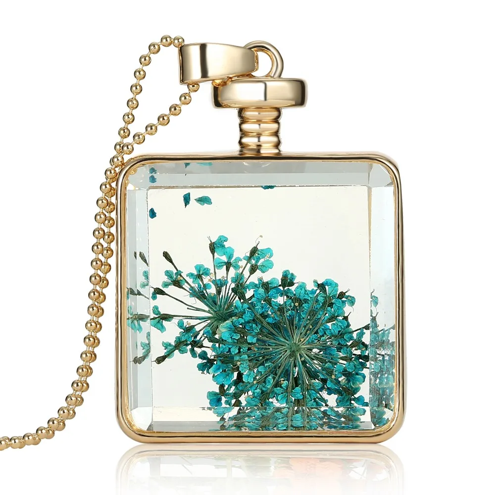 Женское Ожерелье цепочка из натурального стекла с подвеской|dried flower necklace|flower