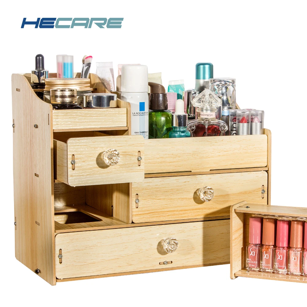 HECARE DIY деревянная коробка для хранения органайзер макияжа ювелирный контейнер