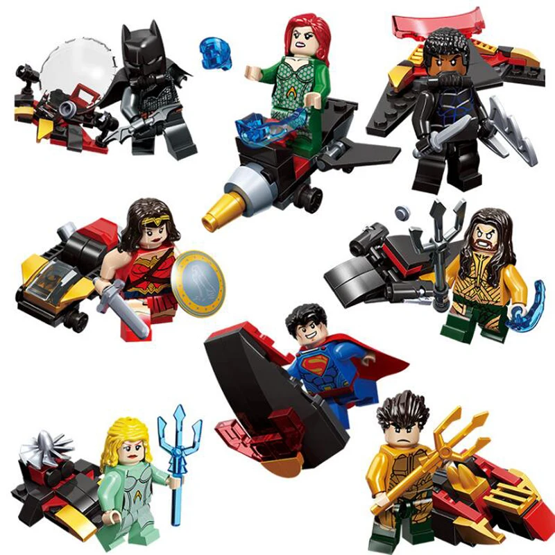 Legoings 8pcs DC Justice League Flash Joker Batman Aquaman Wonder Woman Harley Quinn Cyborg Building Blocks Toys for Children
