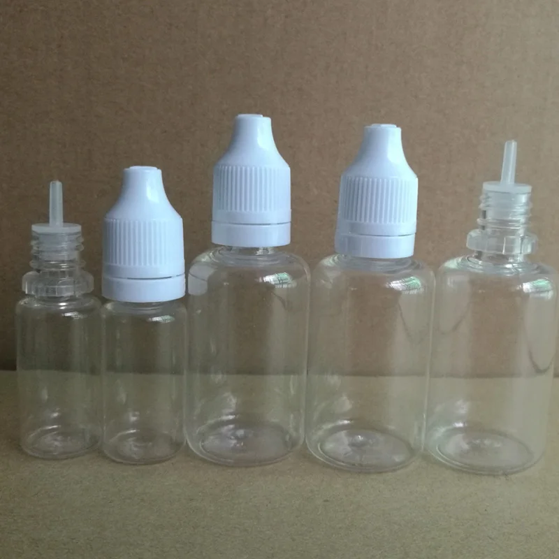 

500Pcs 10ml 30ml Empty Refillable Bottle PET Clear Plastic Dropper Bottles With Tamper Evident Caps For E Juice Nail Polish