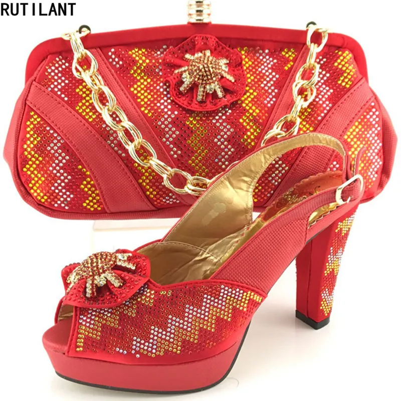 African Women Shoes and Bag Set Decorated with Appliqiues