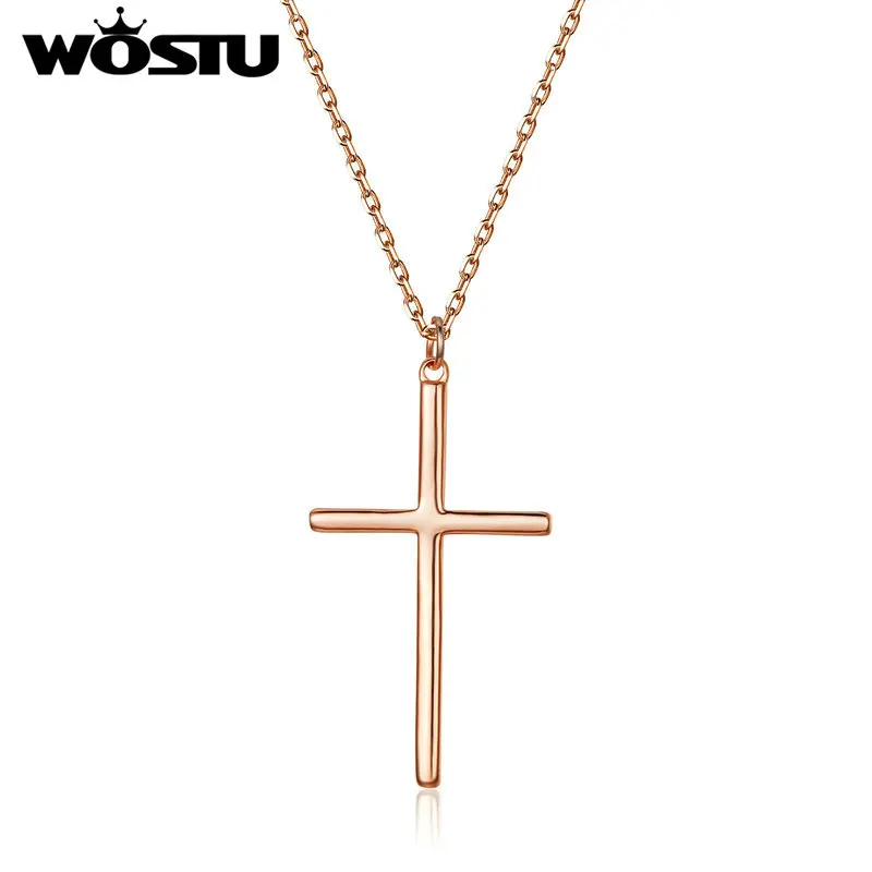 

WOSTU Trendy Golden & Silver Color Cross Long Necklace Pendant Simple Delicate Chain Necklace For Women Party Jewelry ZBFN076