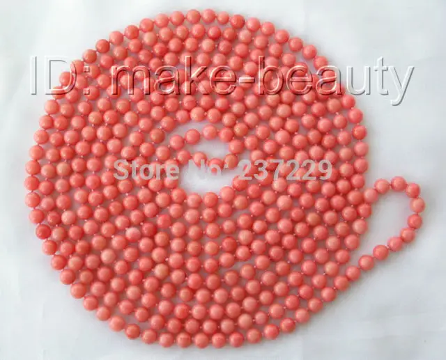 

FREE SHIPPING>>>@@ Wholesale XSZ2014 ^stunning long 100" 6mm round pink natural coral beads necklace