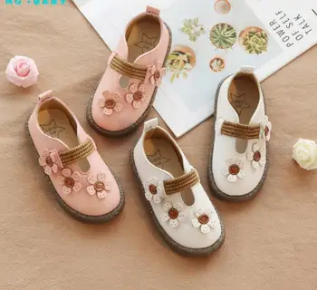 

Princess shoes 2019 spring new girls tendon bottom non-slip cute flowers soft bottom elastic belt small shoes wild single shoes