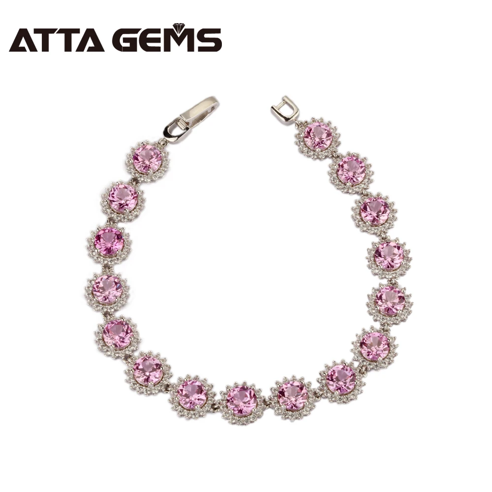 

Pink Sapphire Sterling Silver Bracelets 23 carats Round 6mm*6mm Fine Jewelry For Women Silver Bracelet Top Quality Jewelry