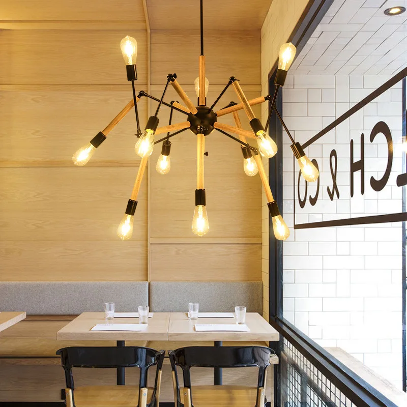 

Postmodern Nordic restaurant droplight Industrial iron wood chandelier personality bar living room bar cafe loft light