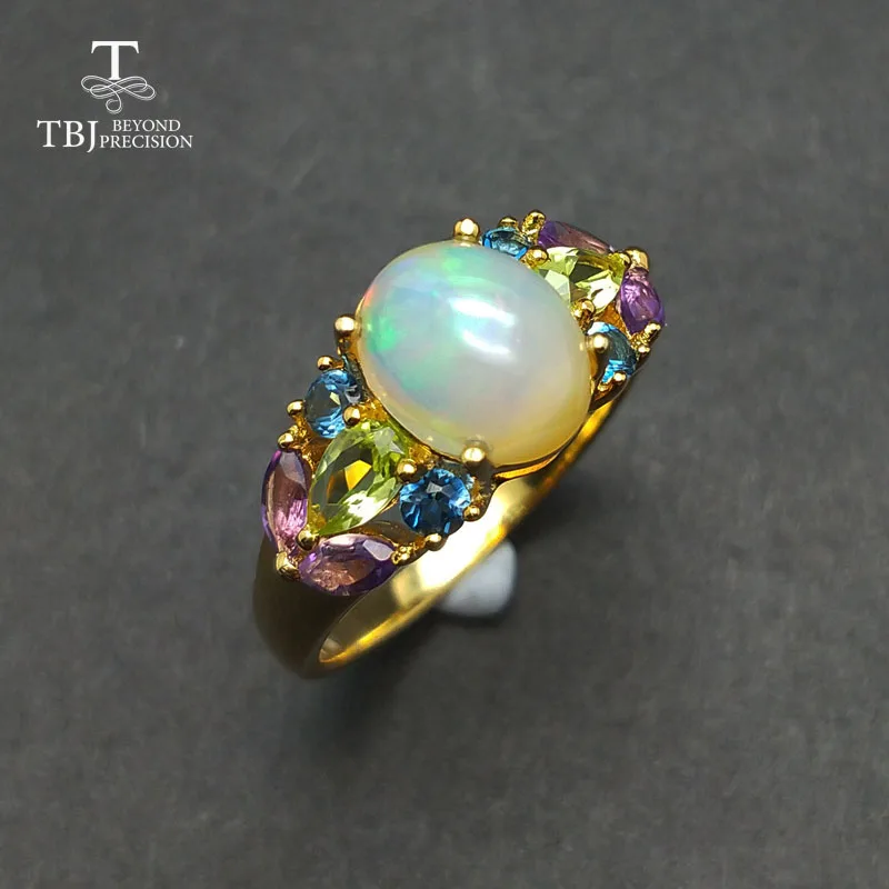 PEORA Created Black Fire Opal Large Vintage Style Ring For Women 925 Sterling Silver, 1.25 Carats Oval Shape 10x8mm, Size 5, Engagement, Promise, Anniversary Ring, For Classy Gift & Everyday Wear