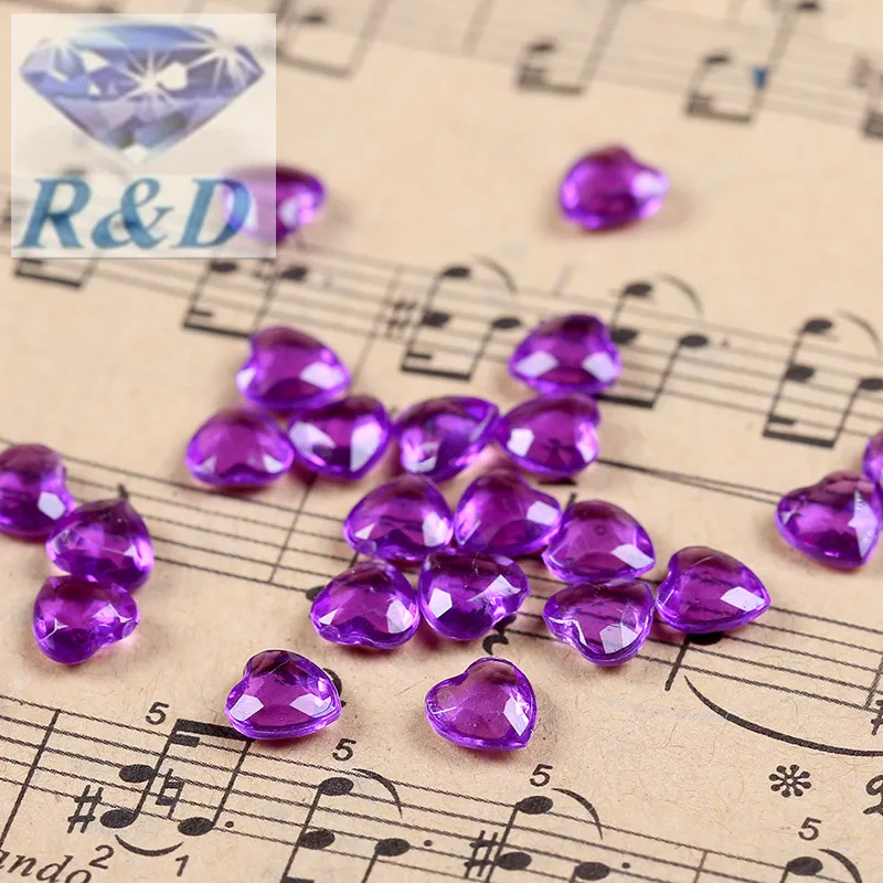 

2000 pcs / lot 6mm Acrylic Purple Crystal Hearts Shape Tip Back Confetti Wedding / Valentines Table favor Diamond confetti