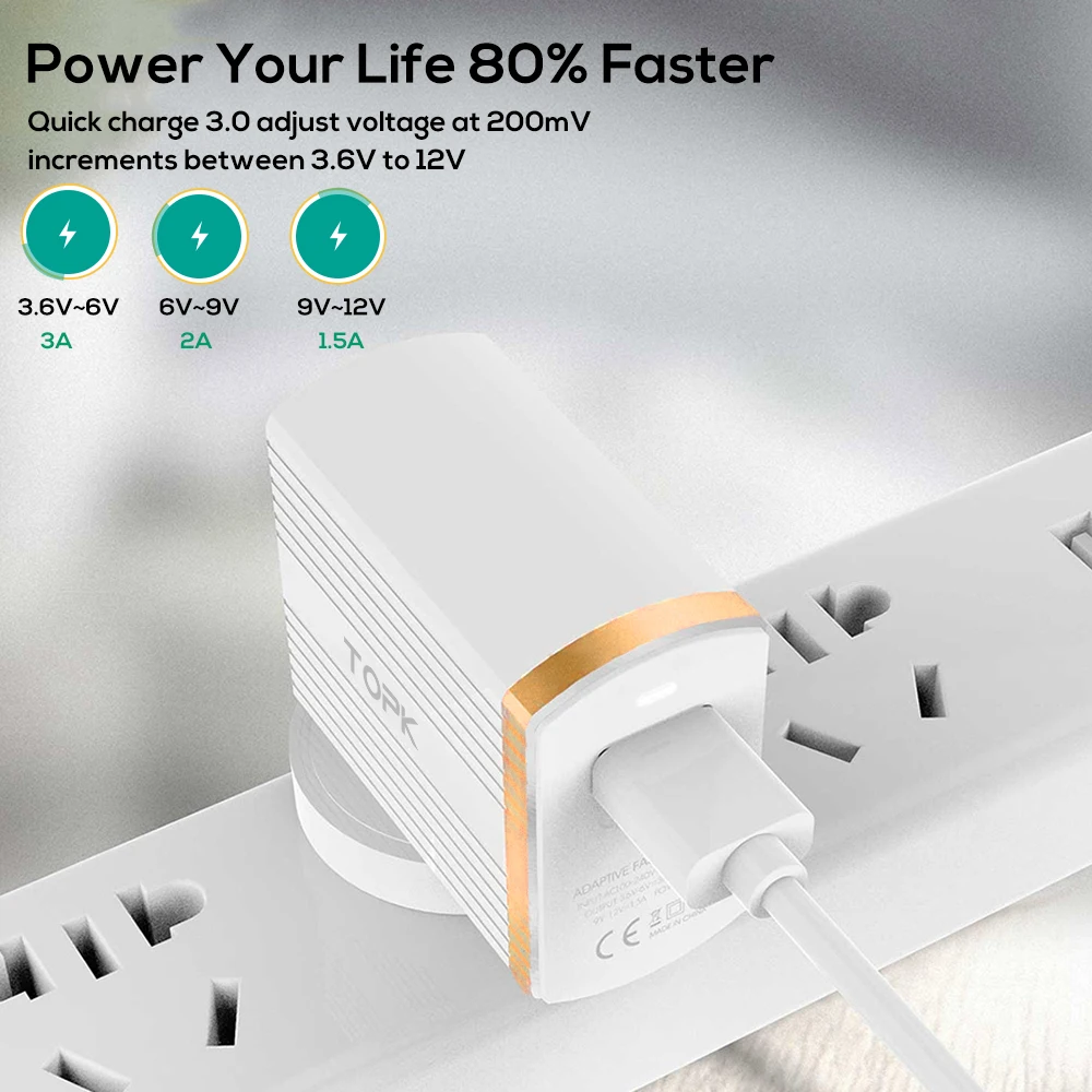 TOPK B131Q 18 Вт Quick Charge 3,0 USB Зарядное устройство 1-Порты и разъёмы USB зарядное мобильного телефона Зарядное устройство для samsung Xiaomi huawei переходник разъема стандарта ЕС и США