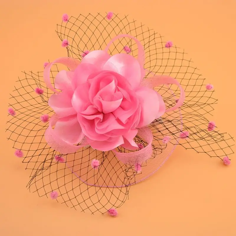 Женские, детские, для девочек, сетчатая вуаль, шляпа, заколка для волос, элегантная лента, большой цветок, свадебные заколки для волос - Цвет: Розовый