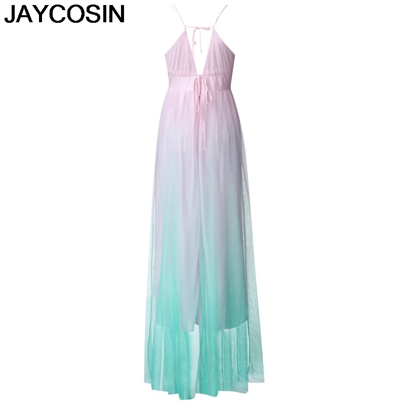 Новинка 2019 летнее женское платье JAYCOSIN градиентное Сетчатое пляжное с вырезом под