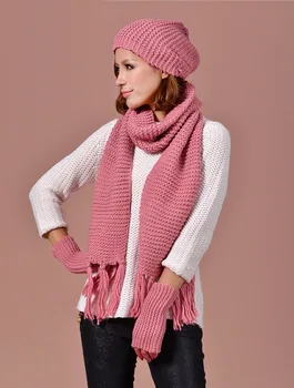 

3PCS Winter Scarf+Cap/Hat+Glove Women Scarf Soft Warm Costume Girl Boy Christmas Gift