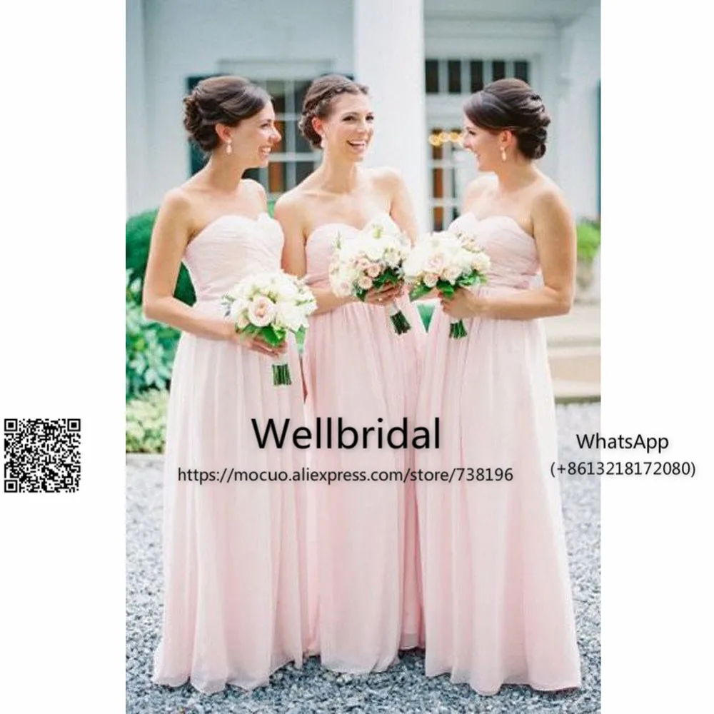 Chiffon Long Light Pink Bridesmaid Dresses,Sweetheart Bridesmaid Dresses