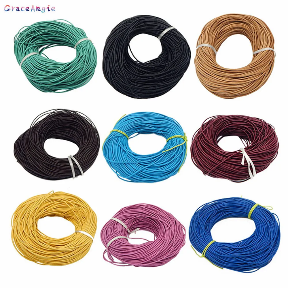 

Cords Dia 2 mm Round Cow Genuine Leather Genuine Leather Cord Necklace Bracelet Findings Leather Rope String DIY Jewelry Making