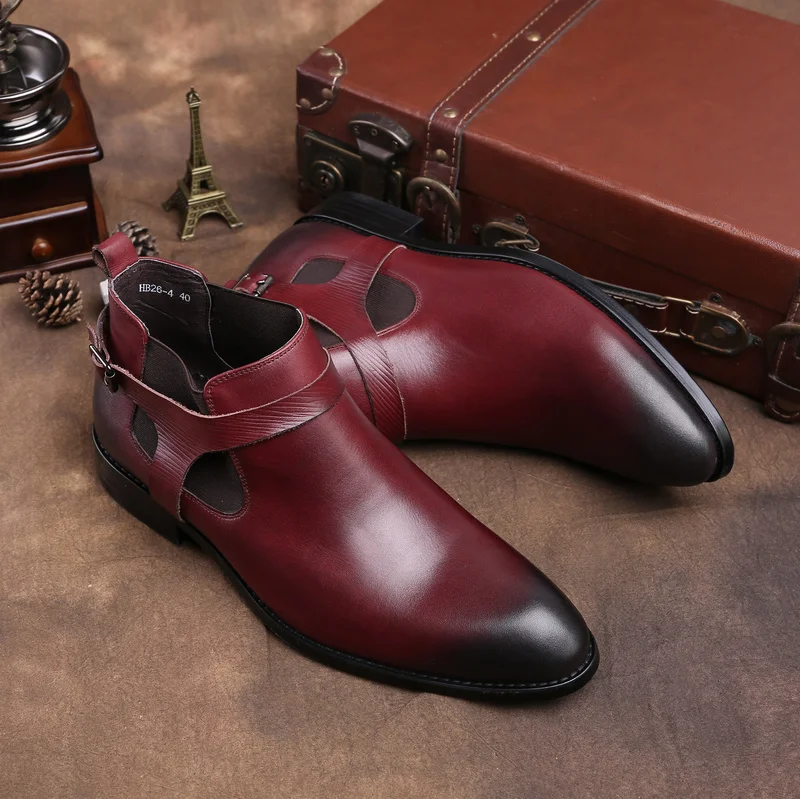 PJCMG модные черные/красные дышащие слипоны из натуральной кожи с острым носком классический деловой официальный офисный высокие мужские ботинки