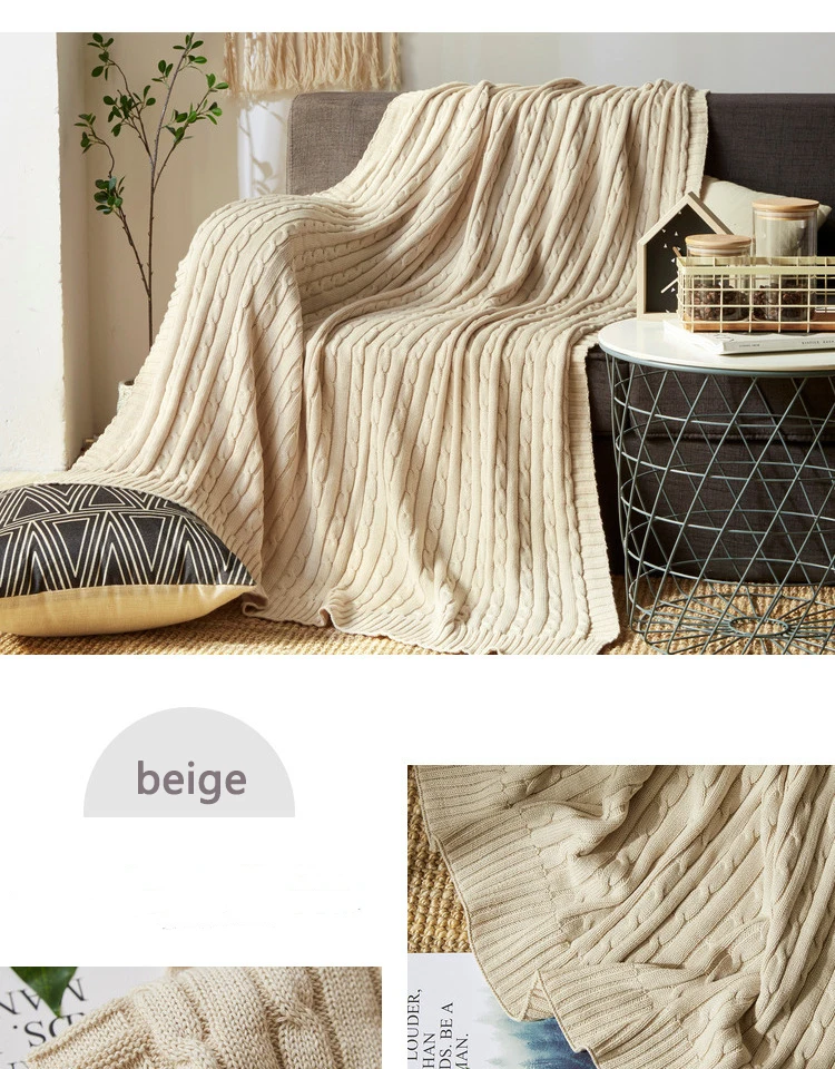 mylb cotton high quality handmade soft knit blanket bed blanket beige, red,brown,blue white, gray, pink knit sofa blanket