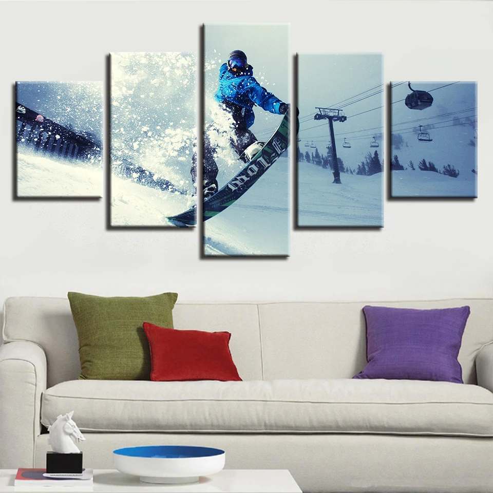 

Canvas Painting Wall Art HD Printed Framework 5 Pieces Winter Sports Skiing Pictures Modular Extreme Sports Poster Home Decor