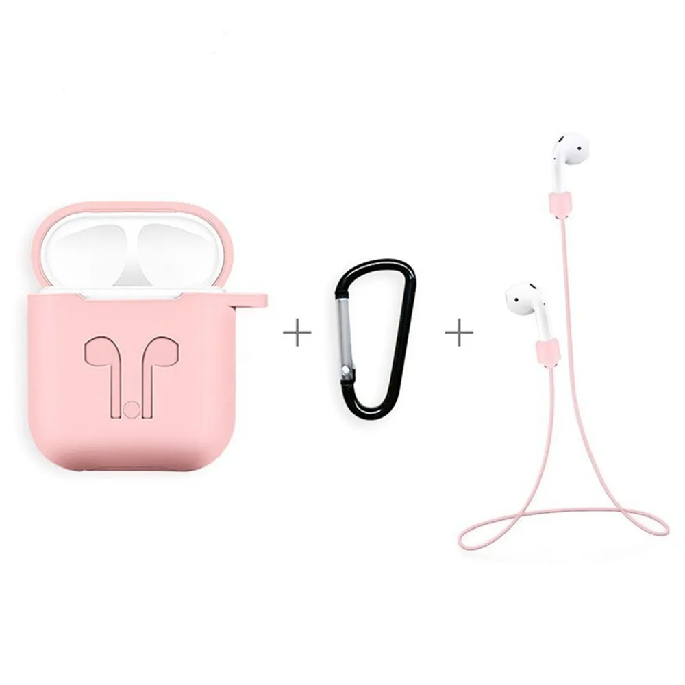 CARPRIE чехол для AirPods силиконовый кожи с карабином + анти потерянный ремешок