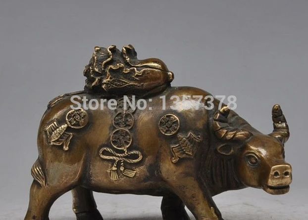 

shitou 00490 Chinese FengShui Bronze Money Wealth cabbage Zodiac Year Bull Oxen Cow Statue