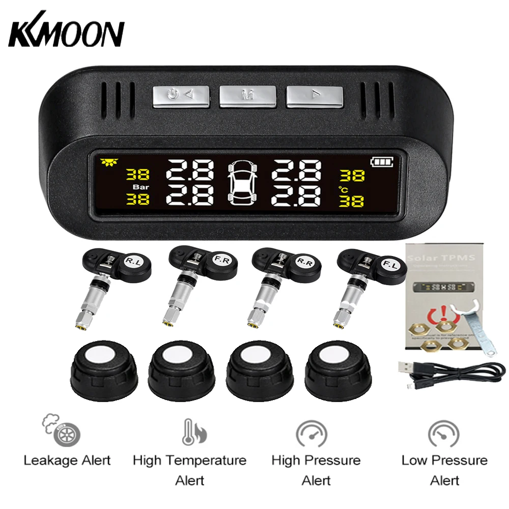 

KKMOON Car TPMS Wireless Solar Tire Pressure Sensor Monitor System USB Charge Intelligent Warning External Sensor diagnostic