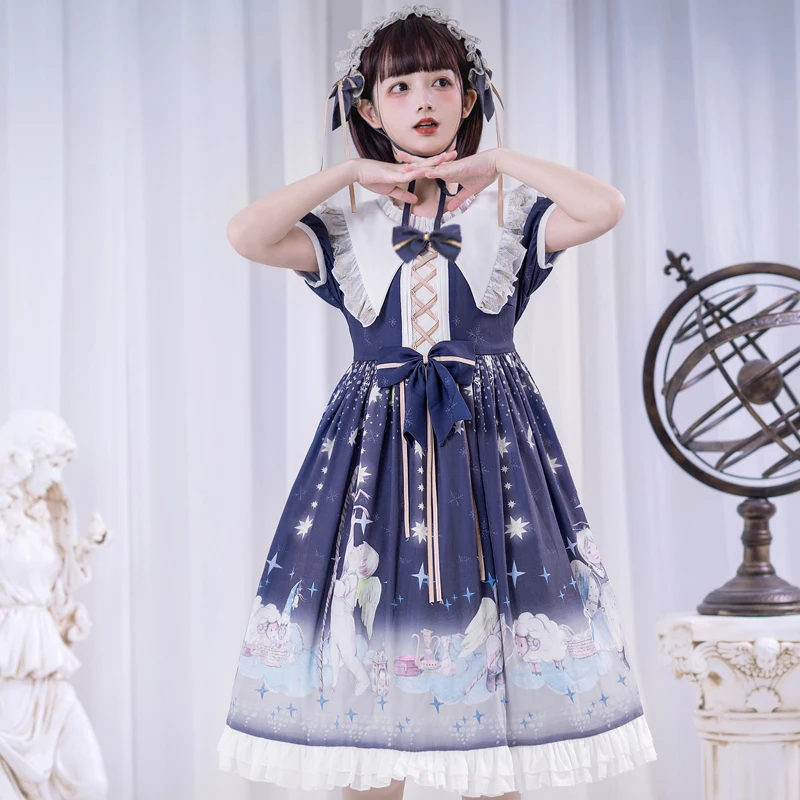 

Little Prince ~ Sweet Short Sleeve Lolita Dress Pointed Collar Chiffon Party Dress