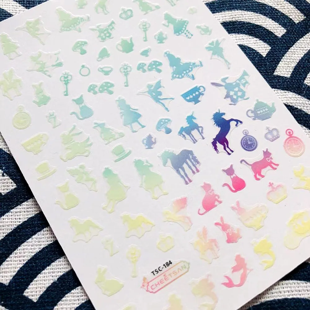 

TSC-184 Cheetsan Neon fantasy unicorn ewest 3d nail art stickers nail decals export quality gold sticker