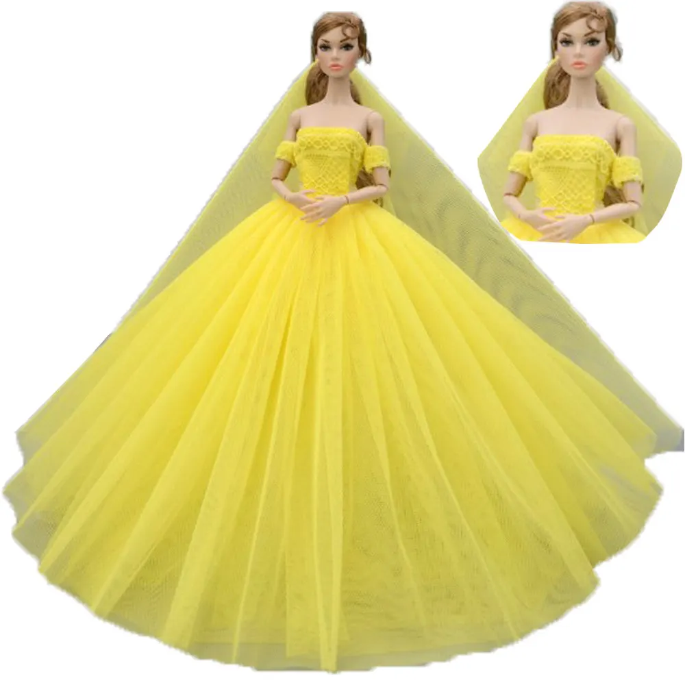 NK платье куклы Высокое качество ручной работы длинный хвост вечернее платье одежда кружево свадебное платье+ вуаль для куклы Барби лучший подарок JJ