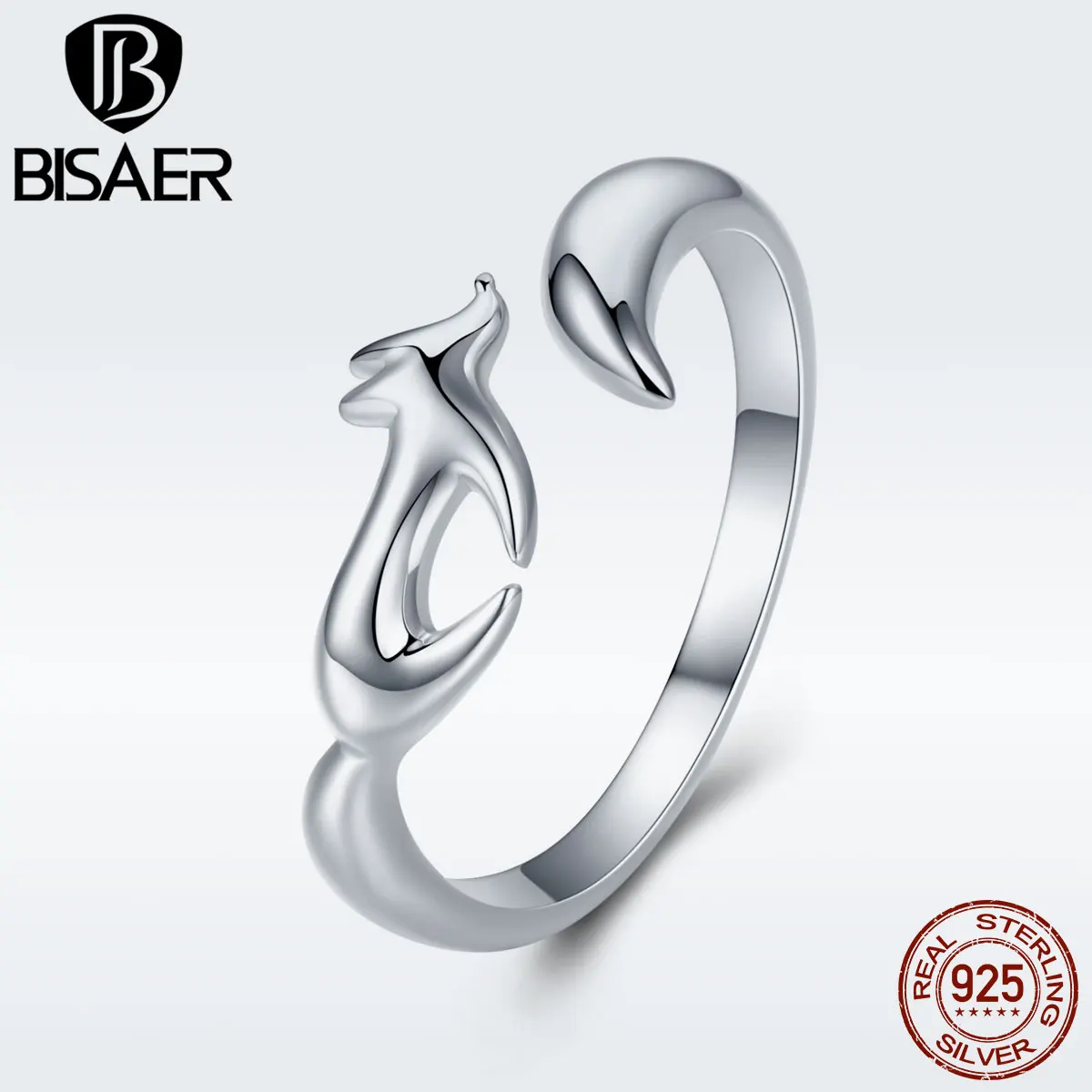 

BISAER animal Collection 925 Sterling Silver Fox cat footprints butterfly Rings Crystal Jewelry Making open size Women rings