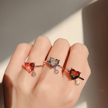 MENGJIQIAO 2019 yeni tatlı kalp kübik zirkon yüzük kadınlar kızlar için moda renkli kare kristal parti Bague parmak takı