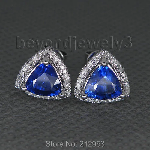 Image Trillion  7x7mm Solid 14Kt White Gold Natural Tanzanite Earrings WE14