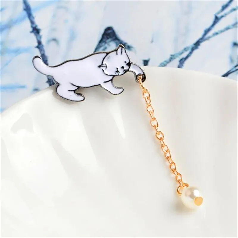 Yiustar Мода брошь мультфильм животных кошка pin Для женщин jewelry с лацканами жемчужная