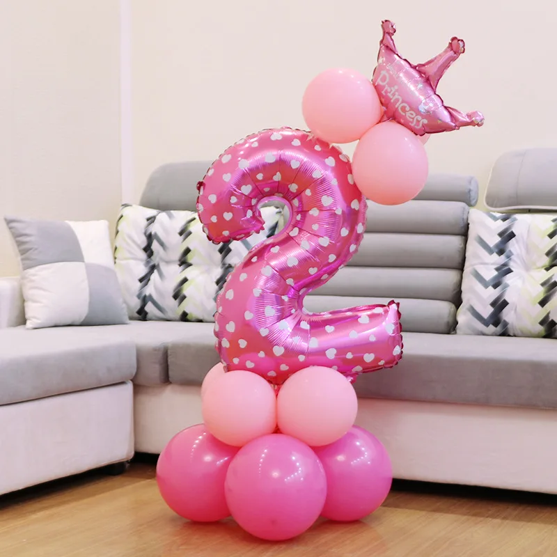 1 шт., воздушный шар на 2-й день рождения, с днем рождения, 2 года, украшения на день рождения, детский гелиевый баллон, голубые, розовые латексные шары, конфетти, для мальчиков и девочек - Цвет: pink 2