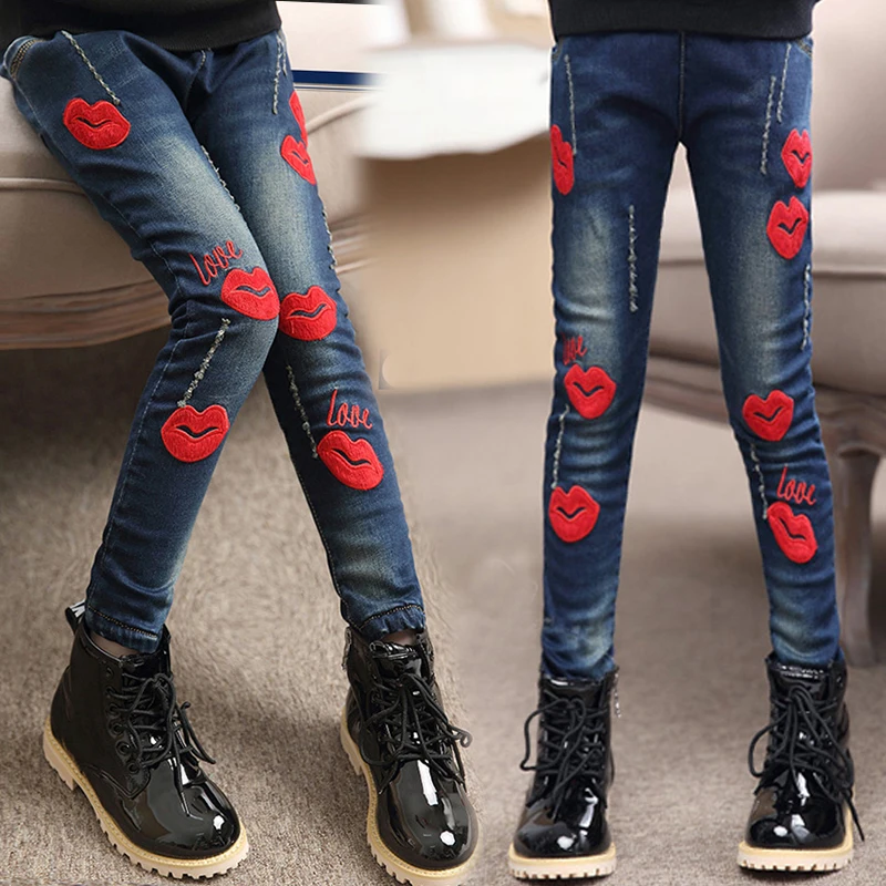 

Children denim Pants girls ripped jeans baby kids cartoon leggings autumn children's clothes girl cotton casual pencil trousers