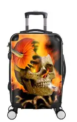 Креативный 3D череп Скалка багажа Спиннер 28 дюймов чемодан колеса 20 дюймов черная тележка для каюты Высокая емкость дорожная сумка
