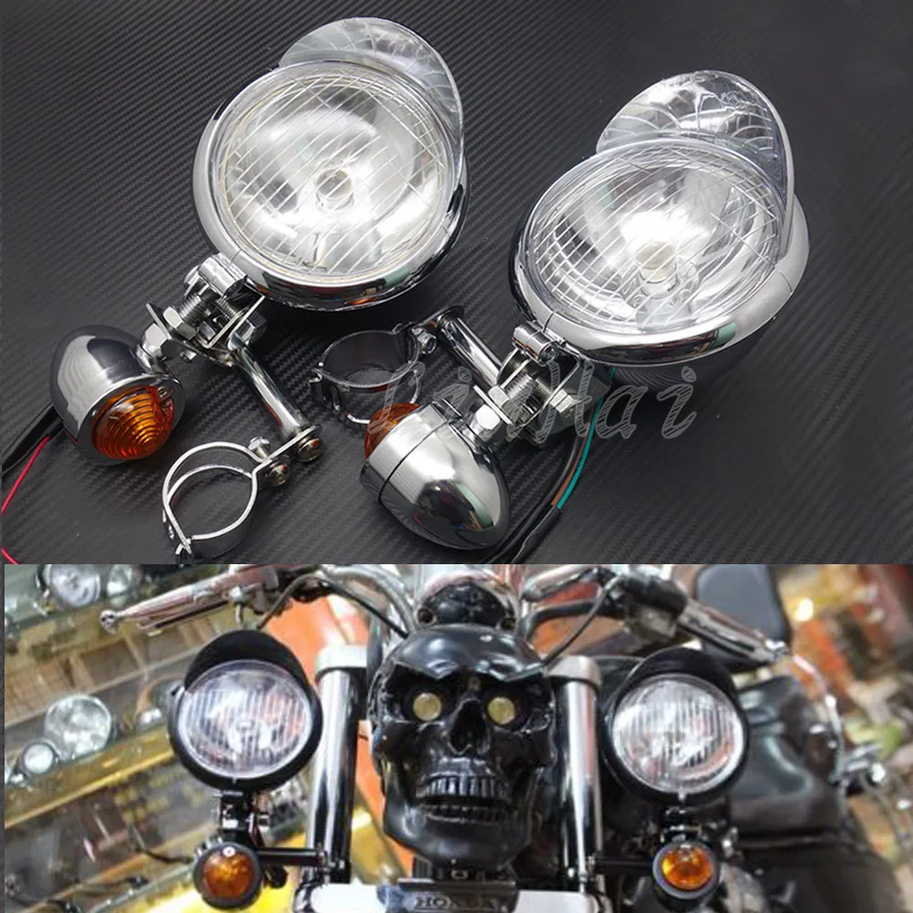 SINLIRU Chrome Universal Motorcycle Passing Lights Mount Bracket Spotlight Bar Driving Fog Turn Signals Light Holder Clamp
