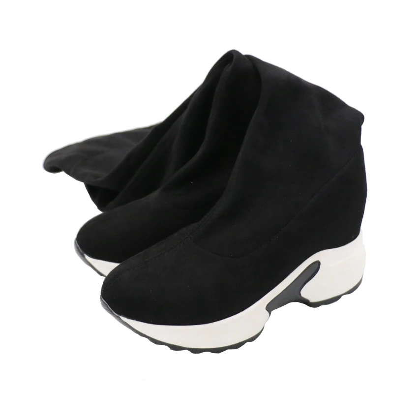 ESVEVA Over The Knee Boots Winter Women Boots Wedge High Heel Slip On Elastic Flock Motorcycle Platform Size 34-43