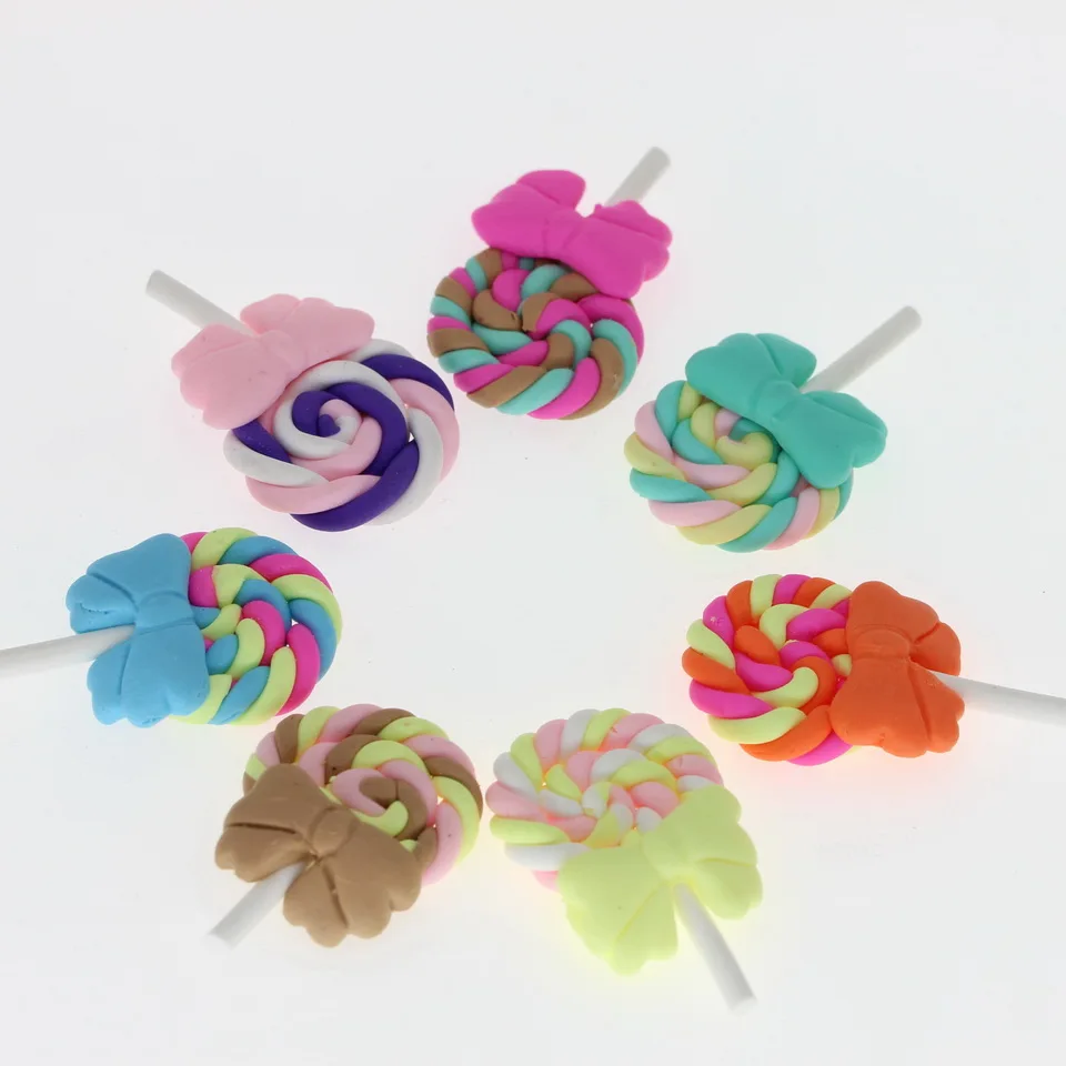 

isnice 20pcs DIY hair accessories Bow lollipop for making Hair Clips necklace Real color cabochon Girls lovely base