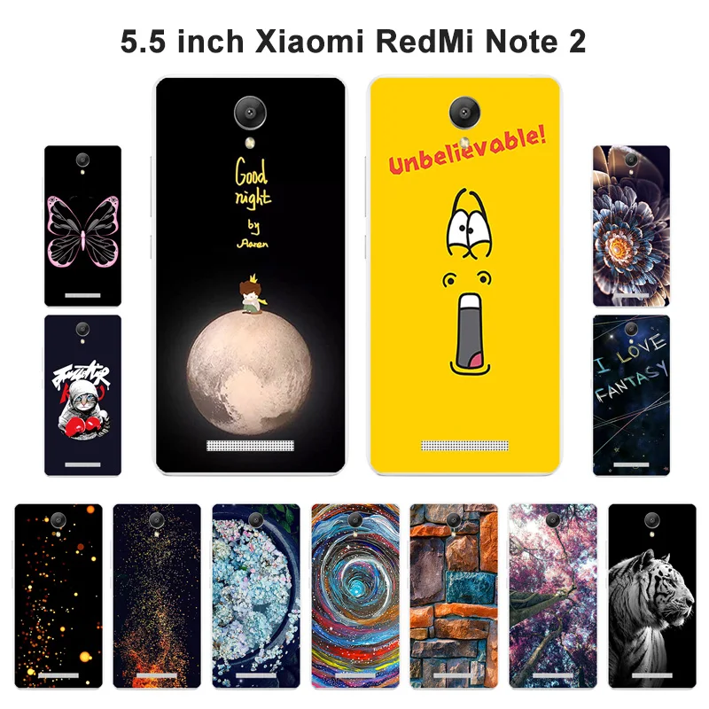 Cases for Xiaomi Redmi Note 2 Soft Silicone Back Phone Cover for Redmi Note2 Fashion Painted Black Shell for Hongmi Note2