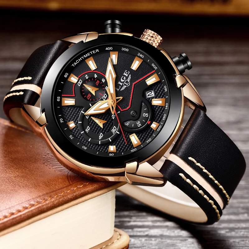 LIGE Watch Men Fashion Quartz Army Military Clock Mens Watches Top Brand Luxury Leather Waterproof Sport Watch Relogio Masculino