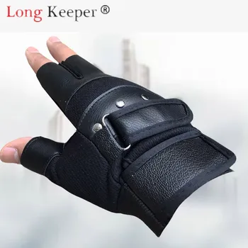 

Long Keeper Gloves Men Women Half Finger Mitten PU Leather Elastic Fabric Tactical Outdoor Sport Cycle Not Slip Breathable